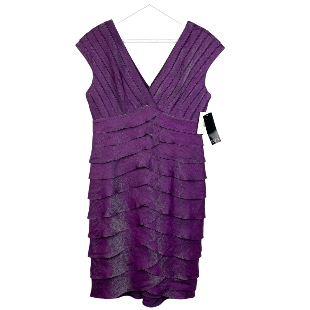 Adrianna Papell Dress Womens 10 Purple Shutter Pleat Mini Short V Neck Formal - Picture 1 of 10